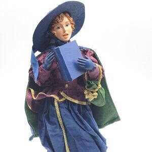 Christmas Around The World Village Caroler Woman Porcelain Figurine Blue Dress
